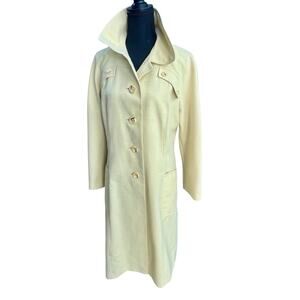Vintage 1970s Primrose Yellow Trench Coat Button Up Size S No Belt Lorendale